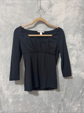 Kenneth Cole Black Scoop-Neck Long Sleeve Top with Gathered Bust